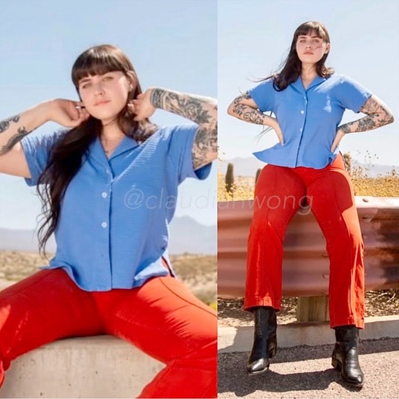 BIG BUD PRESS Pantry Honeycomb Button Up Shirt in Cornflower Blue - Picture 2 of 9